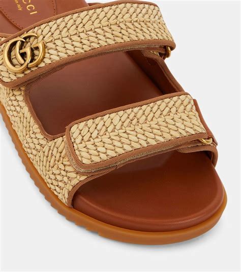gucci double g raffia slide sandals
